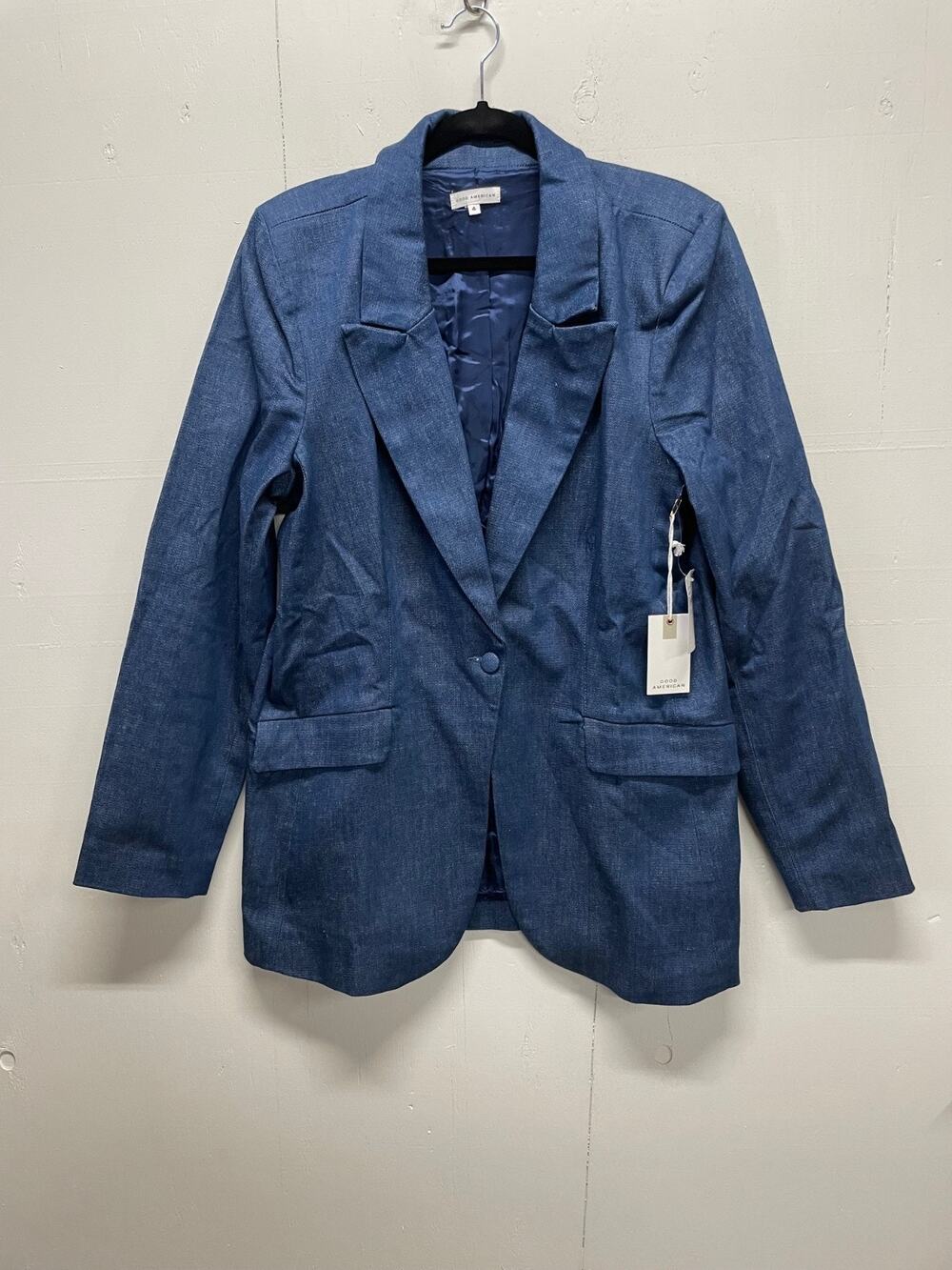 Good American Women's Denim Blazer Jacket Size 4 New With Tags True Blue